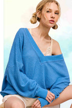 JLT7410-V-neck Waffle Long Sleeve Top Christmas Fall: Sage / S
