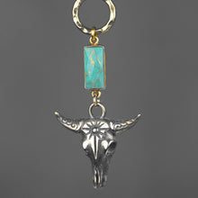 Western Antiqued Brass Bull and Ring w/ Turquoise Necklace: 14 + Extender / Turquoise (Howlight)