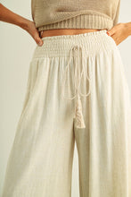 MMP469   COTTON LINEN SMOCKED WAIST PANTS WITH TASSEL: DEEP MOSSY / S