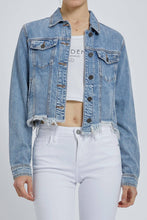 Medium Wash Classic Cropped Fitted Jacket: