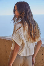 W1124 | Knit Sweater Crochet Round Neck Short Sleeve Top: Dark Brown / Small