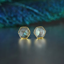 Semi Precious Hexagon Gemstone Studs (8mm gold): Pyrite