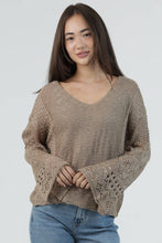 XHV08-ASIS V NECK FLARE SLEEVE LIGHT WEIGHT KNIT PU: SUNBAKED / L