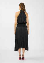 Satin Smocked Halter Midi Dress: Black / L