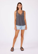 Scallop Lace Trim V Neck Tank Top: Pewter