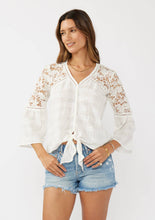 Button Down Crochet Lace Tie Front Top: Off-White / M