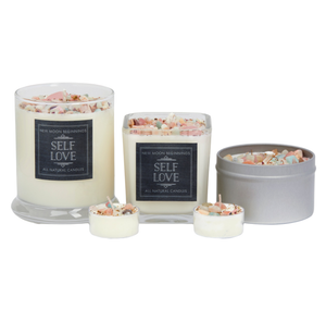 Self Love Candle - Dried Flower, Herb, & Crystal Candles: 12oz Glass Jar