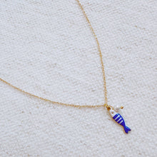 Striped Fish & Pearl Necklace – Nautical, Cute Style: Red