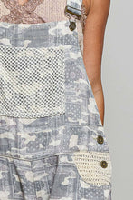 Crochet Contrast Patch Detail Chest Pocket Woven Overalls: INDIGO / L
