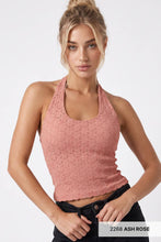 NS8489 - Floral Lace Halter Crop Top: 2267 Milk Tea
