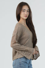 XHV08-ASIS V NECK FLARE SLEEVE LIGHT WEIGHT KNIT PU: SUNBAKED / L