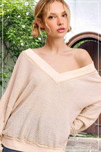 JLT7410-V-neck Waffle Long Sleeve Top Christmas Fall: Sage / S