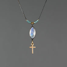 Delicate Neck with Cross (Moonstone) on Vintage Chain: 16” + Extender
