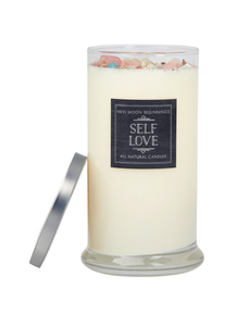 Self Love Candle - Dried Flower, Herb, & Crystal Candles: 12oz Glass Jar