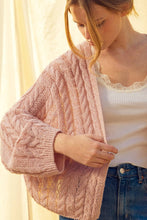J4475   LIGHT WEIGHT CABLE KNITTED CARDIGAN: ROSE / L
