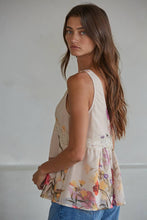 L9712 | Woven Polyester Chiffon Floral Print Sleeveless Top: Taupe Multi / M