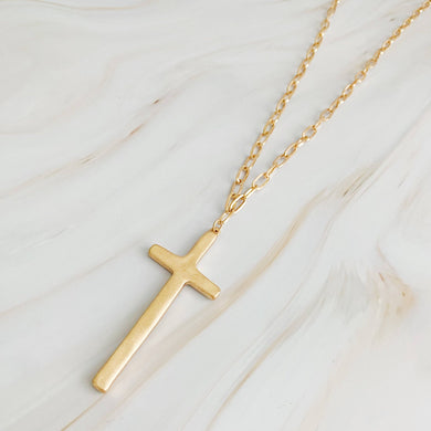 Hammered Cross Long Chain Gold
