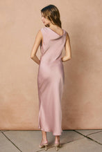 Satin Metal Trim Cowl Ruched Midi Dress: SAGE / S-M-L(2-2-2)