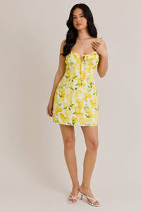 Lemon Shirred Neck Low Waist Dress