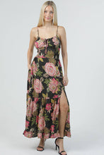 C4C84-AA26 PRINTED MAXI DRESS WITH SIDE SLIT AND POCKETS: Black / L