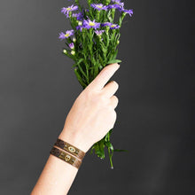 Leather Stacker Cuff w/ Freedom Eagle and Delicate Crystals: Vintage Distressed Cream