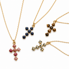 Ellison+Young Natural Stone Cross Pendant Necklace, Gold Chain: Tiger's Eye Brown