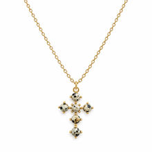 Ellison+Young Natural Stone Cross Pendant Necklace, Gold Chain: Tiger's Eye Brown