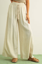 MMP469   COTTON LINEN SMOCKED WAIST PANTS WITH TASSEL: DEEP MOSSY / M