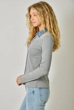60719 Washed Thermal Button Down Top: Melange Grey / Large
