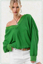 JLT7410-V-neck Waffle Long Sleeve Top Christmas Fall: Sage / S