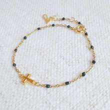 Dainty Color Dots Chain Cross Bracelet: Black