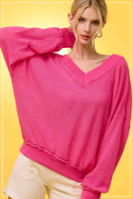 JLT7410-V-neck Waffle Long Sleeve Top Christmas Fall: Sage / M
