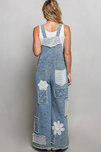 Crochet Contrast Patch Detail Chest Pocket Woven Overalls: INDIGO / S