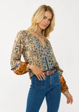 Boho Border Button Blouse: NATURAL/RUST / S