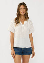 Half Button Front Gauze Top with Lace Trims: OFF WHITE / M