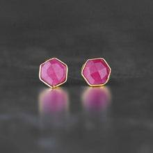 Semi Precious Hexagon Gemstone Studs (8mm gold): Pyrite