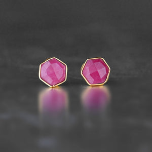 Semi Precious Hexagon Gemstone Studs (8mm gold): Pyrite