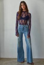 Charcoal Knit Lace Long Sleeve Mock Neck Top