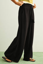 MMP469   COTTON LINEN SMOCKED WAIST PANTS WITH TASSEL: DEEP MOSSY / S