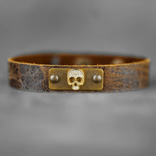 Leather Stacker Cuff w/ Pave Skull: Black