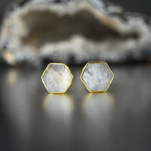 Semi Precious Hexagon Gemstone Studs (8mm gold): Pyrite
