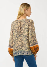 Boho Border Button Blouse: NATURAL/RUST / L