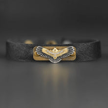 Leather Stacker Cuff w/ Freedom Eagle and Delicate Crystals: Vintage Distressed Cream