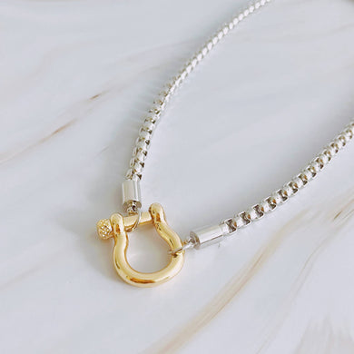 Luxe Pendant Box Chain Necklace: Two Toned