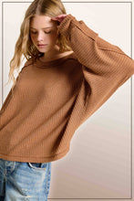 HAT7565-Brushed Waffle Fabric Loose Fit Long Sleeve Top: Teal Green / S