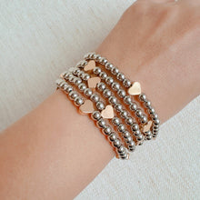 Beads And Hearts Stretch Bracelet Set Of 5: Two Toned