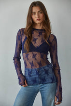 Charcoal Knit Lace Long Sleeve Mock Neck Top