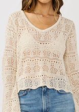 V-Neck Crochet Knit Top: NATURAL / M