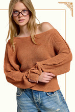 JDS3608-Boat Neck Off Shoulder Dolman Sleeve Sweater Fall: Cinnamon / L