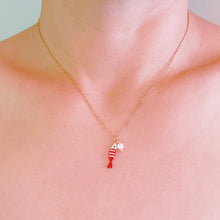 Striped Fish & Pearl Necklace – Nautical, Cute Style: Red
